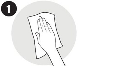 Icône montrant le nettoyage du mur avant l'application d’un Crochet transparent Command™
